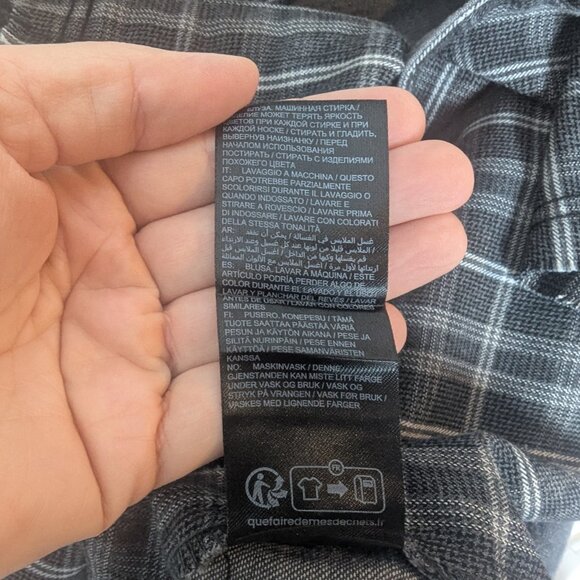 Ulla Popken Black Denim Flannel Snap Front Collared Shirt Raw Hem Plus Sz 16/18 - Picture 12 of 12